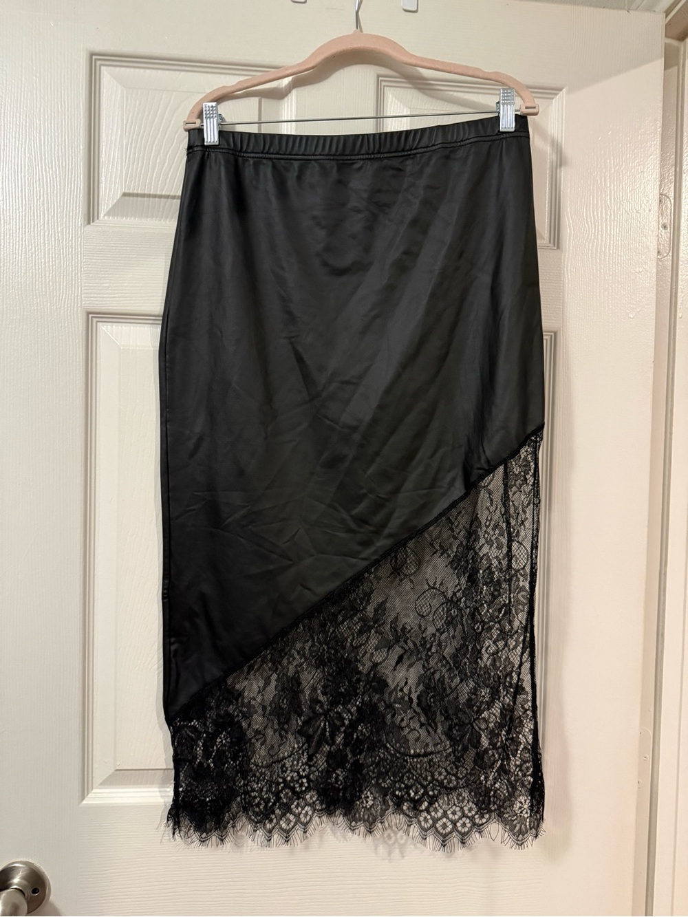 Black Lace Asymmetric Midi Skirt - Women